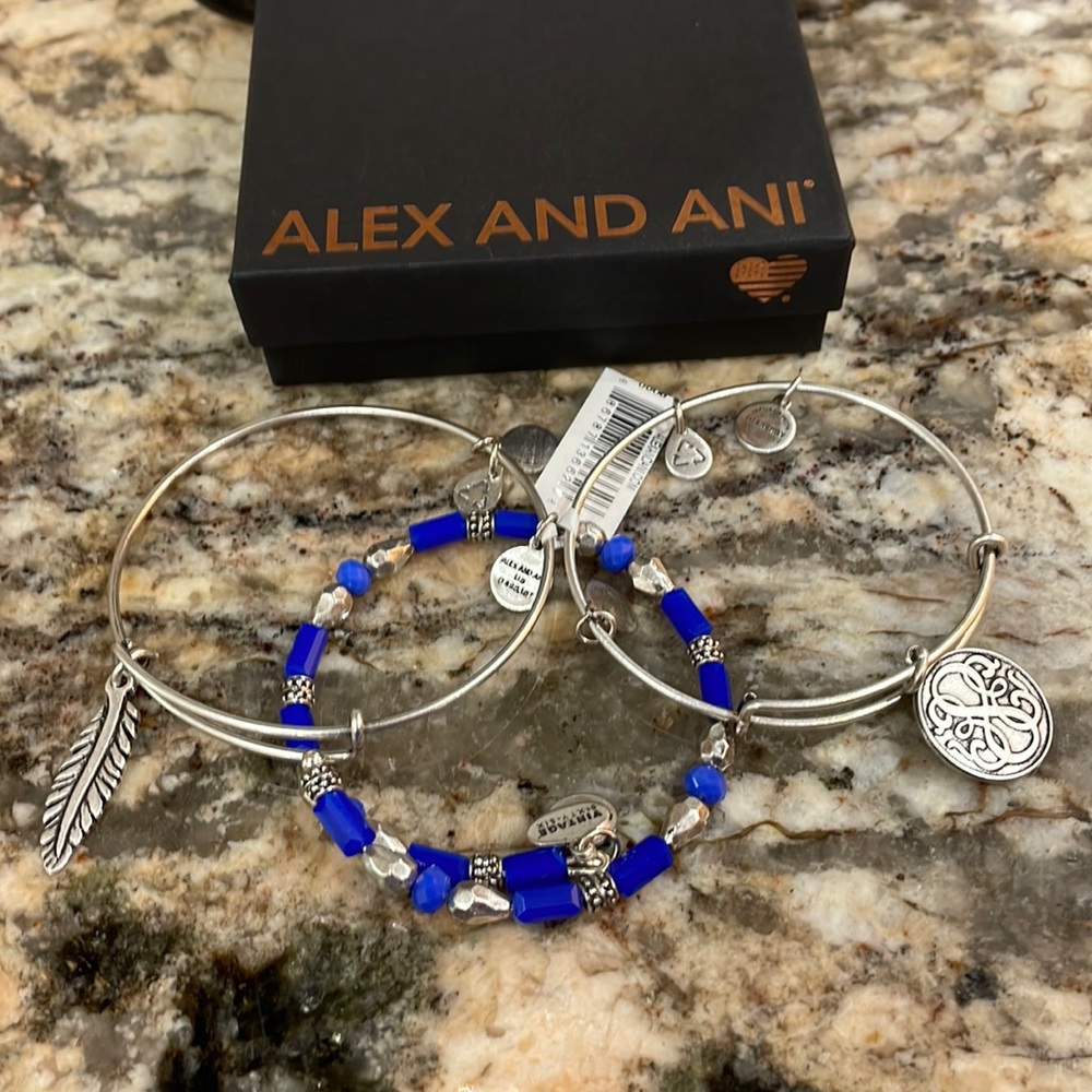 NWT Alex And Ani 3 Pc Silver Bracelet Set